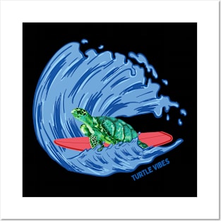 Turtles Vibes Beach Waves Animal Surfing Reptiles Posters and Art